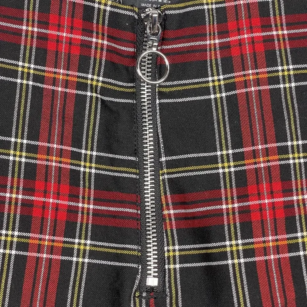 2/$30 ZARA Tartan Plaid Zip-up Skinny Pants Ring Pull Medium Red Black #7310 - Picture 5 of 16